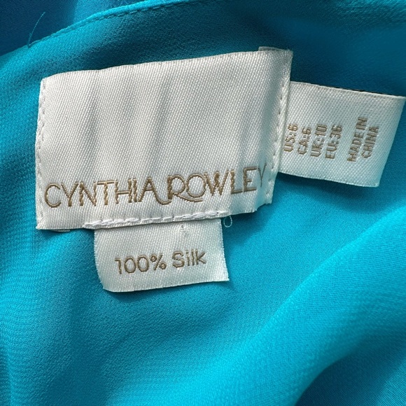Cynthia Rowley 100% Silk Teal Dress Cap Sleeve Sheath Exposed Back Zipper Size 6 - Picture 7 of 12